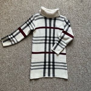 Burberry Style Plaid Turtleneck Sweater Dress